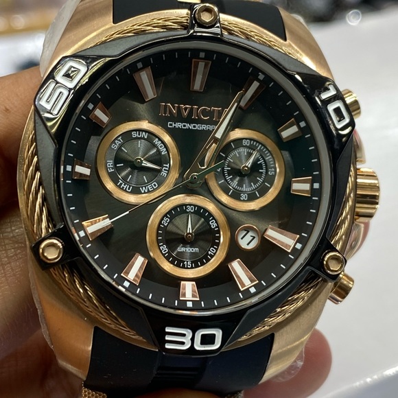 Invicta Large Size 50mm Watch  Rubber Black Band New Chronograph Movement